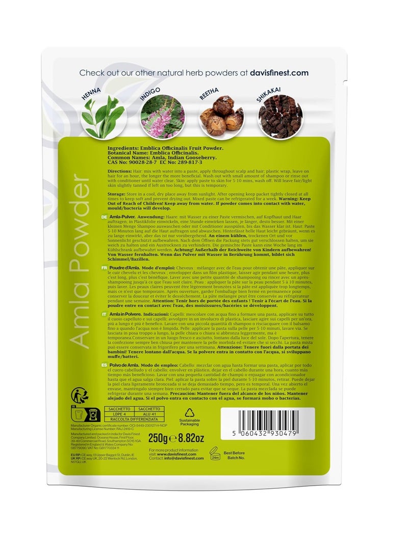 Davis Finest Organic Amla Powder 250g Ayurvedic Hair Growth Strengthening Deep Conditioning Anti frizz Hair Shine  - Image 2