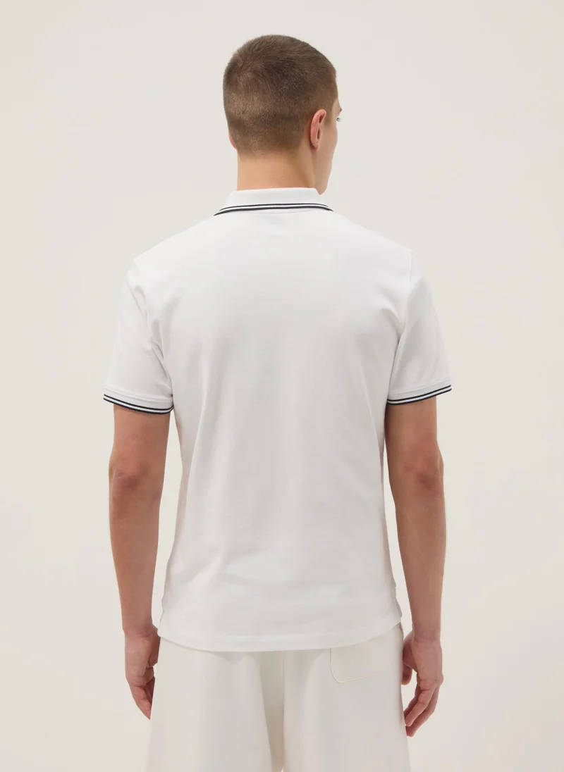 Ovs  OVS White Stretch Cotton Polo Shirt, Regular Fit for Men | Best Price UAE