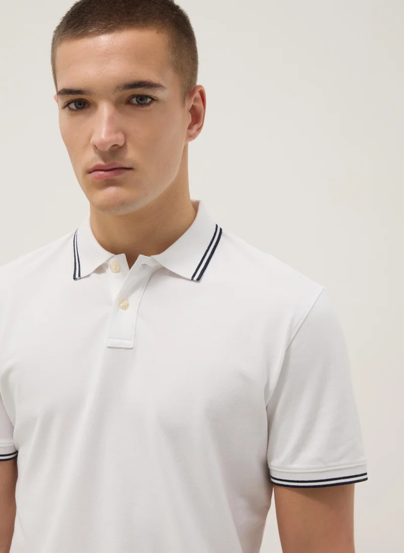 Ovs  OVS White Stretch Cotton Polo Shirt, Regular Fit for Men | Best Price UAE
