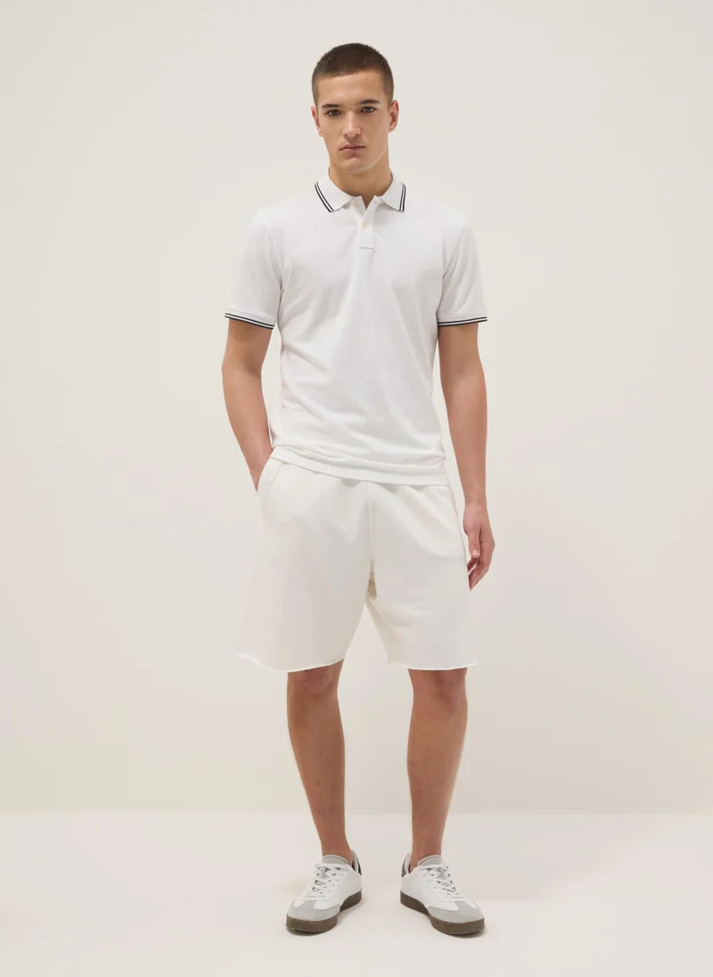 او في اس OVS White Stretch Cotton Polo Shirt, Regular Fit