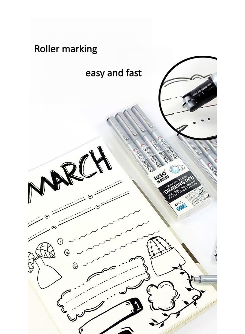 Leto A-Series Black Dual-Tip Comic Pen Set of 4 Curve, Fold, Dot, and Dashed Line Pens - Image 2