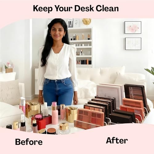 Flavizo Acrylic Makeup Organizer with 7 Sections | Clear Cosmetic Shelf for Dressing Table | Acrylic Drawer Organiser for Skincare, Office supplies, Phone and Wallets - Image 5