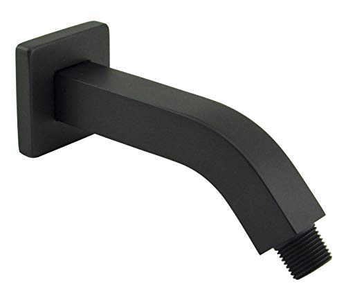 Aquaiaw Square Shower Arm and O-Ring Flange, 6 inch, Solid Brass, Both Soldered 1/2 NPT Tapered Threads, Matte Black Wall Mount Shower Arm Extension with Escutcheon, for Rainfall Shower Head Max. 10" - Image 1
