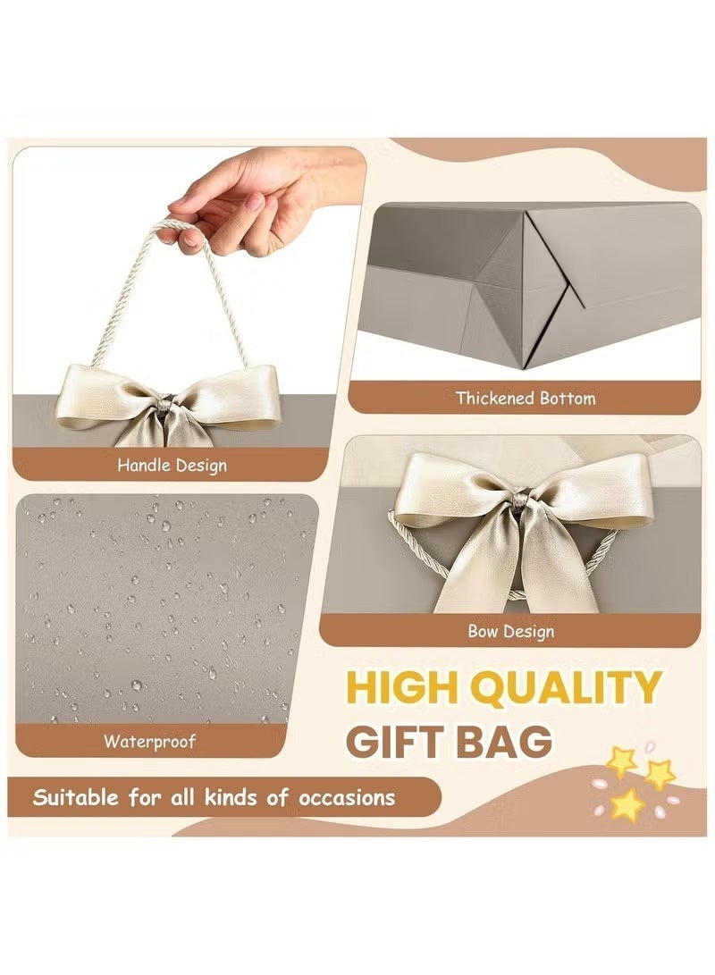 Neox 3 Pcs Large Gift Bags, Paper Bags with Ribbon, Greeting Cards and Tissue Paper, Portable Party Bags with Handles, Birthday Gift Bags, Present Bags for Wedding Party, Party Supplies(Champagne Color) - Image 4