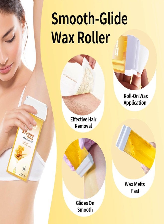 Waxfans Roll On Wax Refill,Waxing Roller Refill for Hair Removal,100% Natural,Quick Melting - For Coarse and Fine Hairs.with 3.53 Ounce(Pack of 4 Honey Wax Rollers, 50 Strips（Yellow - Image 2