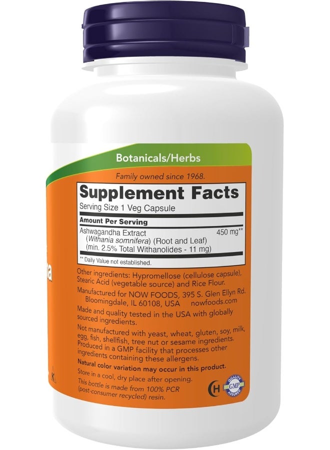 now Supplements, Ashwagandha (Withania Somnifera) 450 Mg (Standardized Extract), 180 Veg Capsules - Image 2