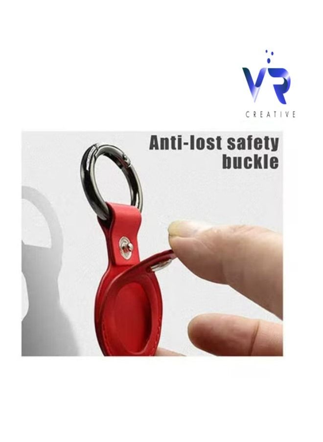 VR CREATIVE - Protective Leather case cover for Apple AirTag with smart key ring Red - Image 1