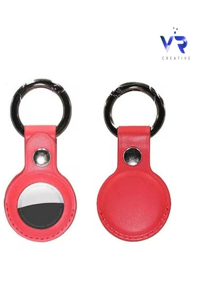 VR CREATIVE - Protective Leather case cover for Apple AirTag with smart key ring Red - Image 1