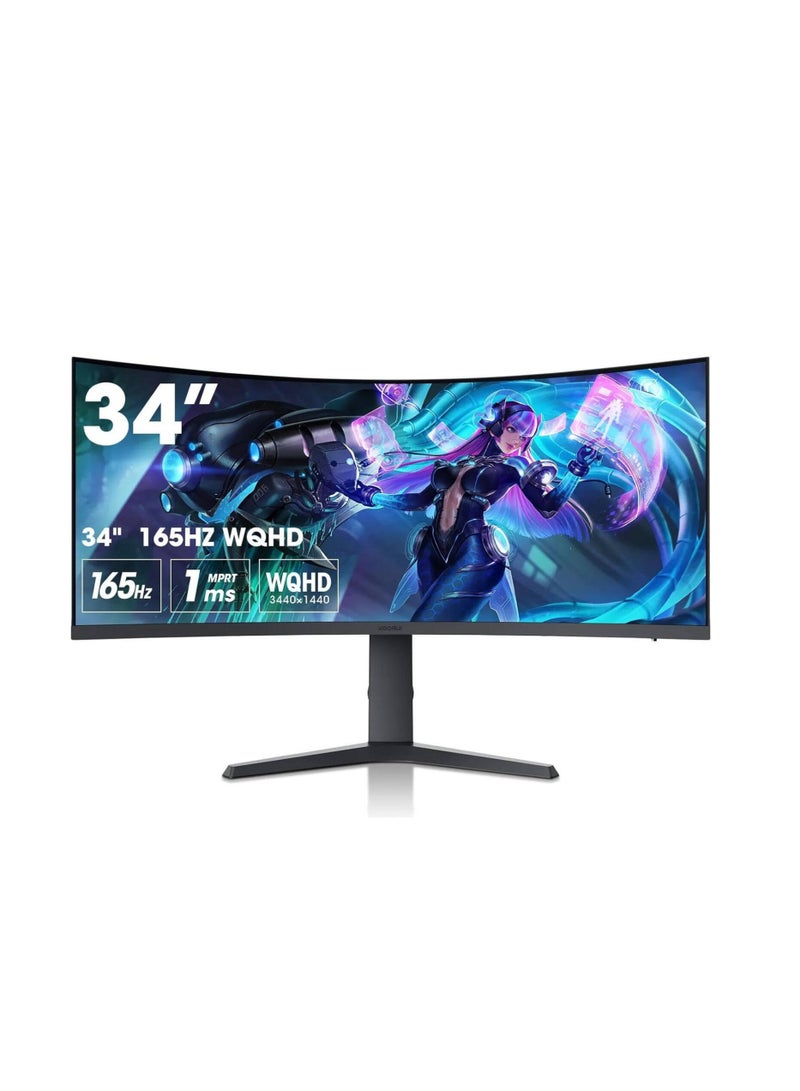 KOORUI Koorui 34E6UC 34" VA WQHD Curved VA Gaming Monitor, 165Hz Refresh Rate, 21 9 Aspect Ratio, 1ms Refresh Rate, FreeSync/G-Sync Technology, VESA Compatible, Black | 34E6UC  - Image 1