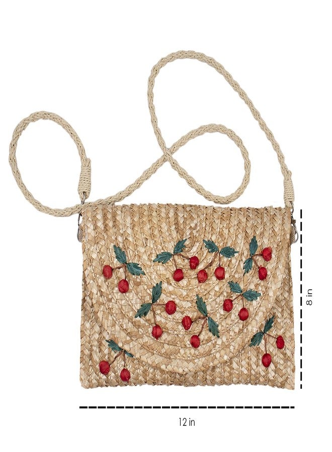surell Cherry Crossbody Straw Bag - Women's Clutch Bag with Cherries - Summer Beach Bag with Long Strap - Image 4