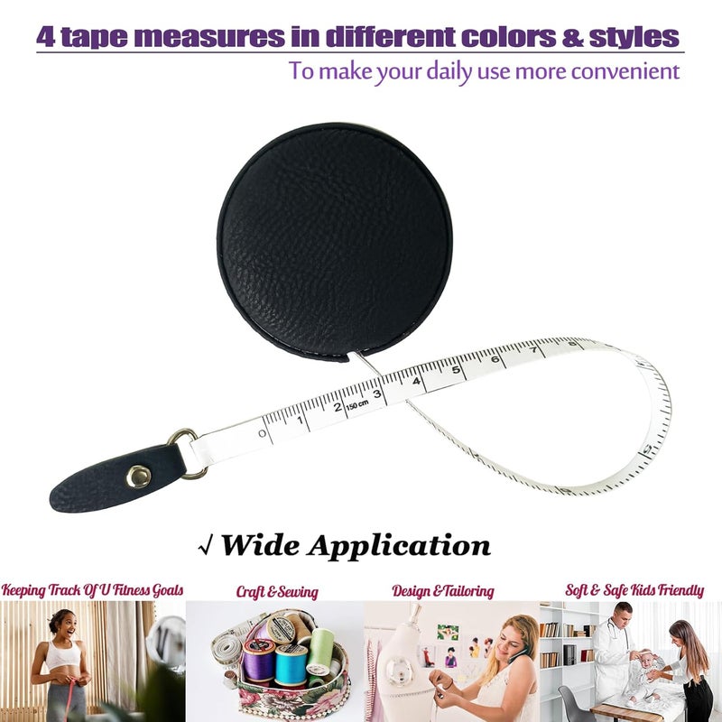 Z_جوده وثقه Tape Measure for Body Measuring Medical Body Cloth Tailor Craft Dieting Measuring Tape, 60 Inch/1.5 M Dual Sided Measuring Tape for Body Fabric Sewing（2 Pieces，Black） - Image 2