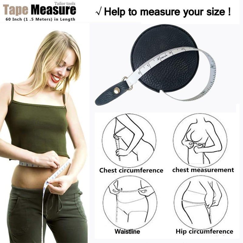 Z_جوده وثقه Tape Measure for Body Measuring Medical Body Cloth Tailor Craft Dieting Measuring Tape, 60 Inch/1.5 M Dual Sided Measuring Tape for Body Fabric Sewing（2 Pieces，Black） - Image 3