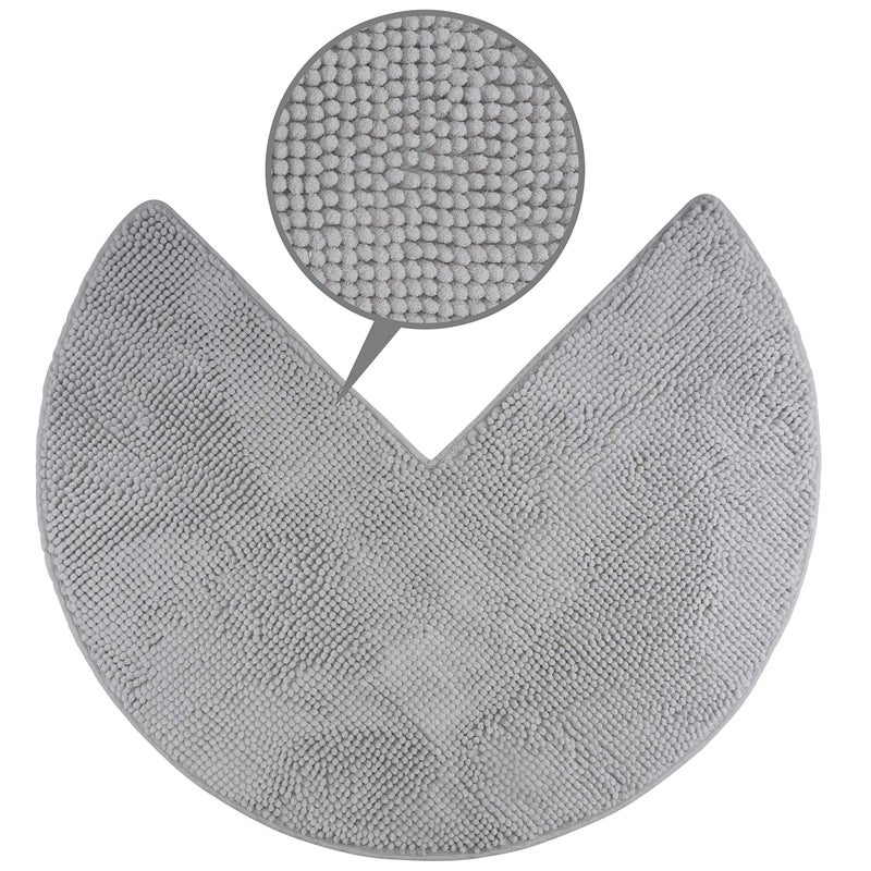 fluffy Bath Mat for Corner Showers made of Chenille with NonSlip Bottom Round  Inner Dimensions 45 x 45 cm Grey