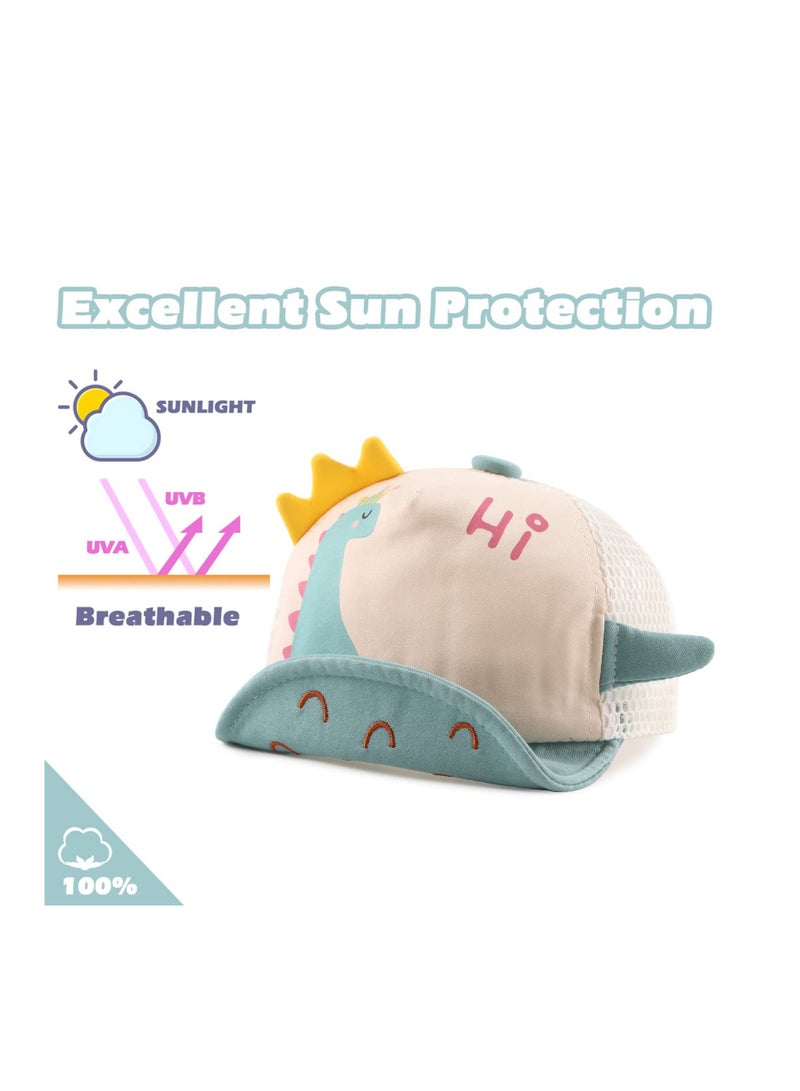 SOLARAE Cute Cartoon Baby Duck Cap for Infants and Kids - Adorable Sun Hat for Boys and Girls, Soft Cotton Baseball Cap for Toddlers (Green Dinosaur Mesh) - Perfect for Spring and Summer! - Image 3