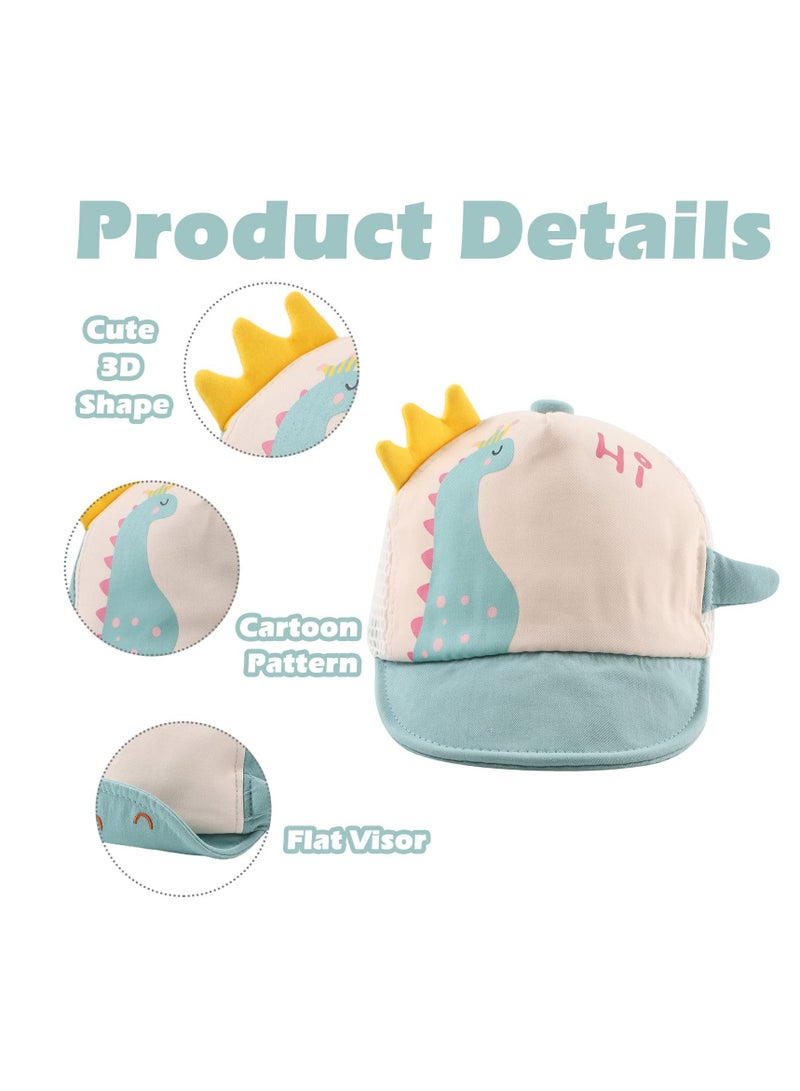 SOLARAE Cute Cartoon Baby Duck Cap for Infants and Kids - Adorable Sun Hat for Boys and Girls, Soft Cotton Baseball Cap for Toddlers (Green Dinosaur Mesh) - Perfect for Spring and Summer! - Image 4
