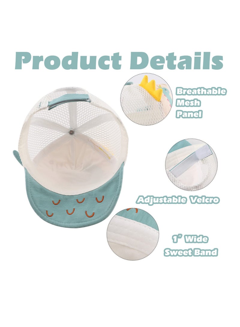 SOLARAE Cute Cartoon Baby Duck Cap for Infants and Kids - Adorable Sun Hat for Boys and Girls, Soft Cotton Baseball Cap for Toddlers (Green Dinosaur Mesh) - Perfect for Spring and Summer! - Image 5