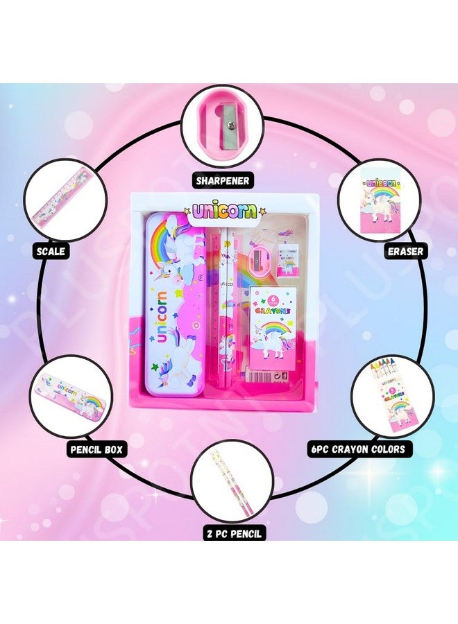 بلس بوينت مجموعة هدايا القرطاسية PLUSPOINT للأطفال - عبوة من 7 قطع، أدوات مكتبية للأطفال هدية مفيدة مجموعة القرطاسية الكرتونية هدية الإرجاع إكسسوارات مدرسية للأطفال عناصر هدايا لأعياد الميلاد (يونيكورن) - Image 3