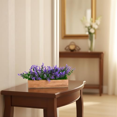 fancymart Artificial Plant Leaves in a Stylish Wooden Planter | Perfect Home Décor Item, Height 11cm x Width 20.5 cm - Image 1