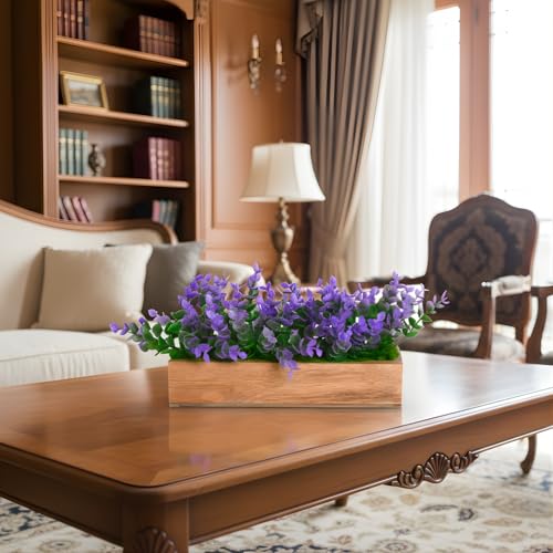 fancymart Artificial Plant Leaves in a Stylish Wooden Planter | Perfect Home Décor Item, Height 11cm x Width 20.5 cm - Image 3