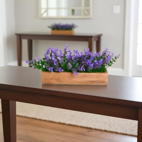 fancymart Artificial Plant Leaves in a Stylish Wooden Planter | Perfect Home Décor Item, Height 11cm x Width 20.5 cm - Image 2