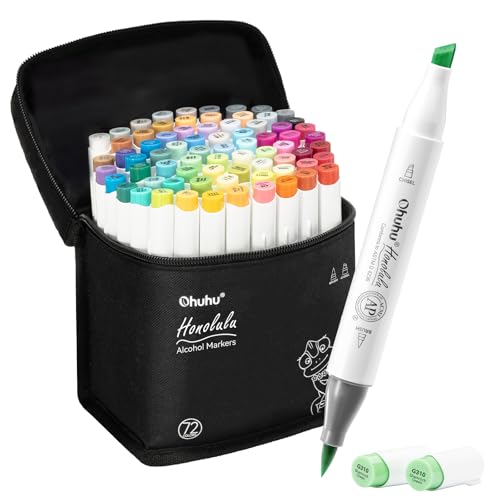 Ohuhu Alcohol Markers Brush Tip - AP Certificated Double Tipped Art Marker Set for Artist Adults Coloring Illustration- 72 Colors - Refillable - Chisel and Brush Dual Tips - Honolulu of Ohuhu Markers - Image 1