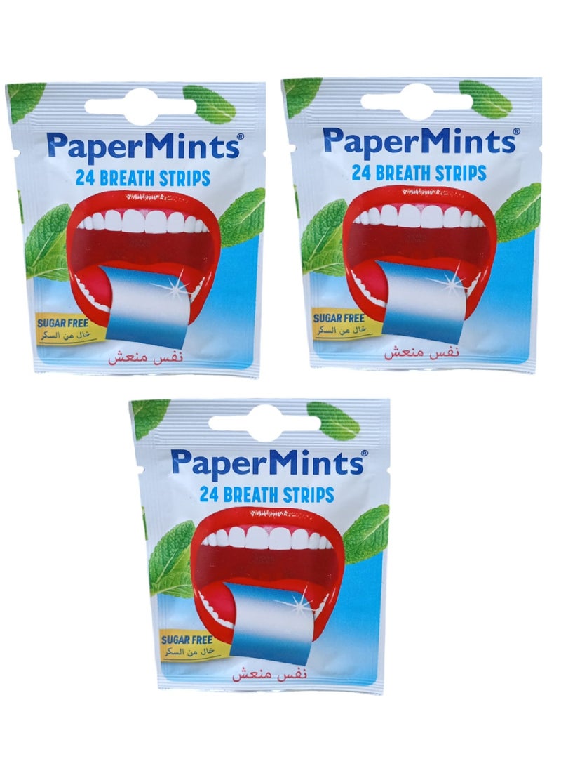 papermints Three Pieces of Mint Mouth Freshener Strips for Fresh Breath 3X24 Strips - Image 1