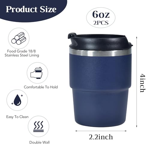 CHLJAR 6oz Vacuum Insulated Espresso Cup Set of 2, Espresso Shot Cup for Coffee, Double Wall Stainless Steel Mini Tumbler Shot Glasses with Lid - Image 3