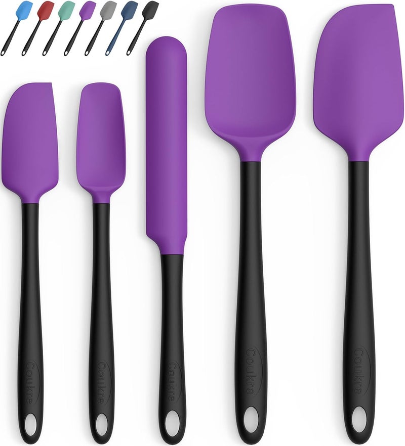 Coukre Silicone Spatula Set of 5,High Temperature Resistant, Food Grade Silicone, Dishwasher Safe, for Baking, Cooking (Purple Black) - Image 1