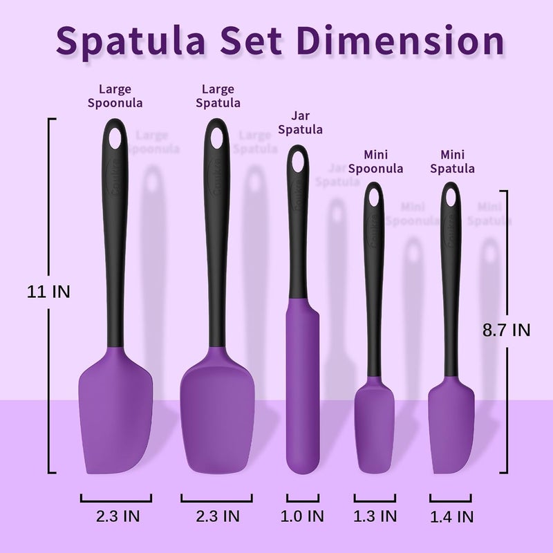 Coukre Silicone Spatula Set of 5,High Temperature Resistant, Food Grade Silicone, Dishwasher Safe, for Baking, Cooking (Purple Black) - Image 2