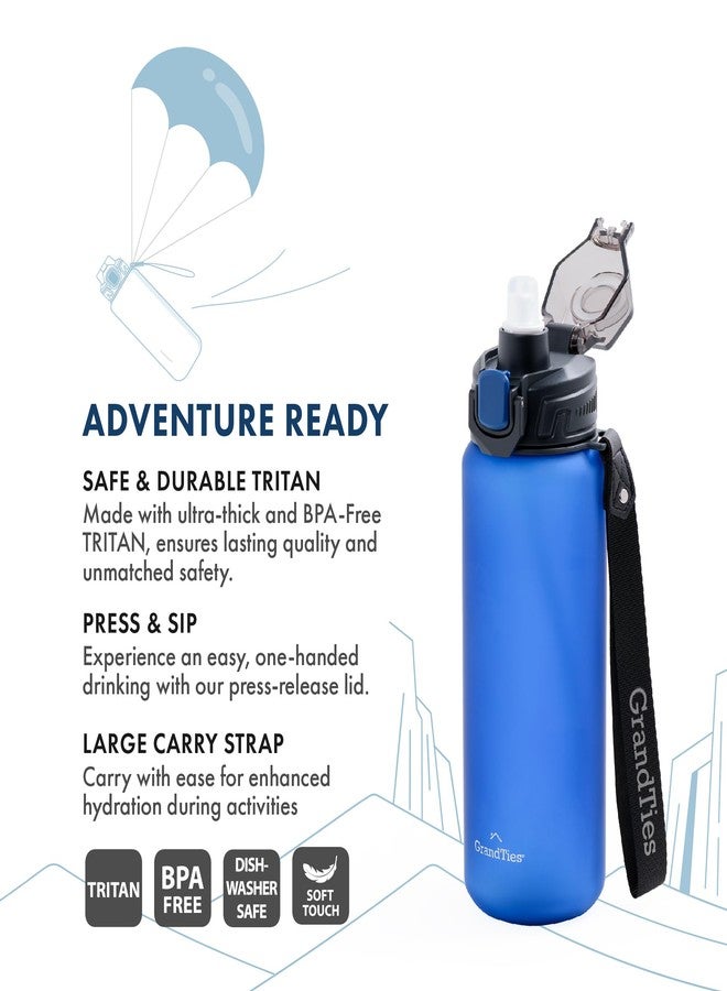 GRANDTIES Sports Tritan Plastic Water Bottle with Straw, Removable – Leakproof BPA Free Dishwasher Safe Travel Water Bottle with Strap for Gym, Outdoor, Fitness (Frosted Navy, 28oz (800mL)) - Image 2
