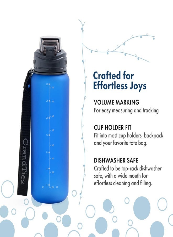GRANDTIES Sports Tritan Plastic Water Bottle with Straw, Removable – Leakproof BPA Free Dishwasher Safe Travel Water Bottle with Strap for Gym, Outdoor, Fitness (Frosted Navy, 28oz (800mL)) - Image 5