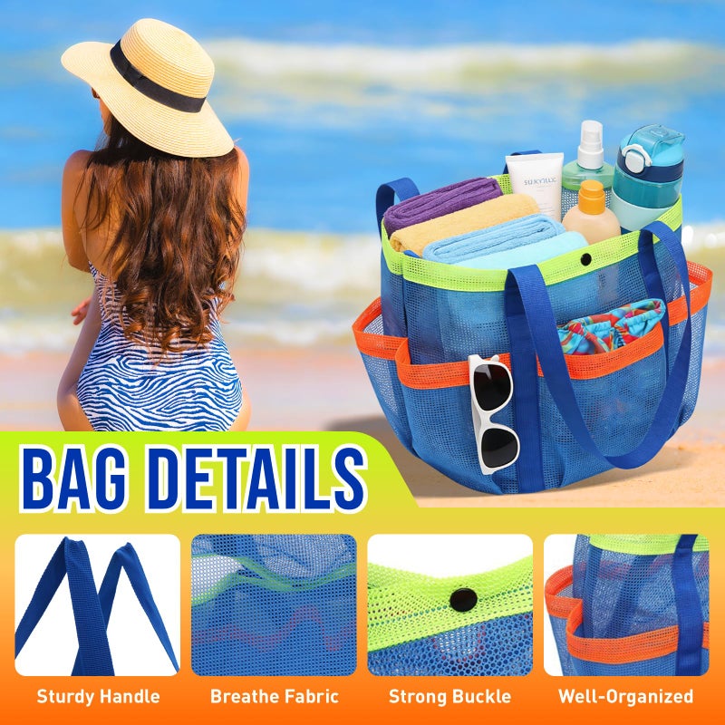 ASBEFORE Mesh Shower Caddy Tote Bag, Portable Quick-Dry Caddy Organizer with Handle, Camping Travel Beach College Dorm Room Essentials Toiletry Bag (Royal Blue) - Image 5
