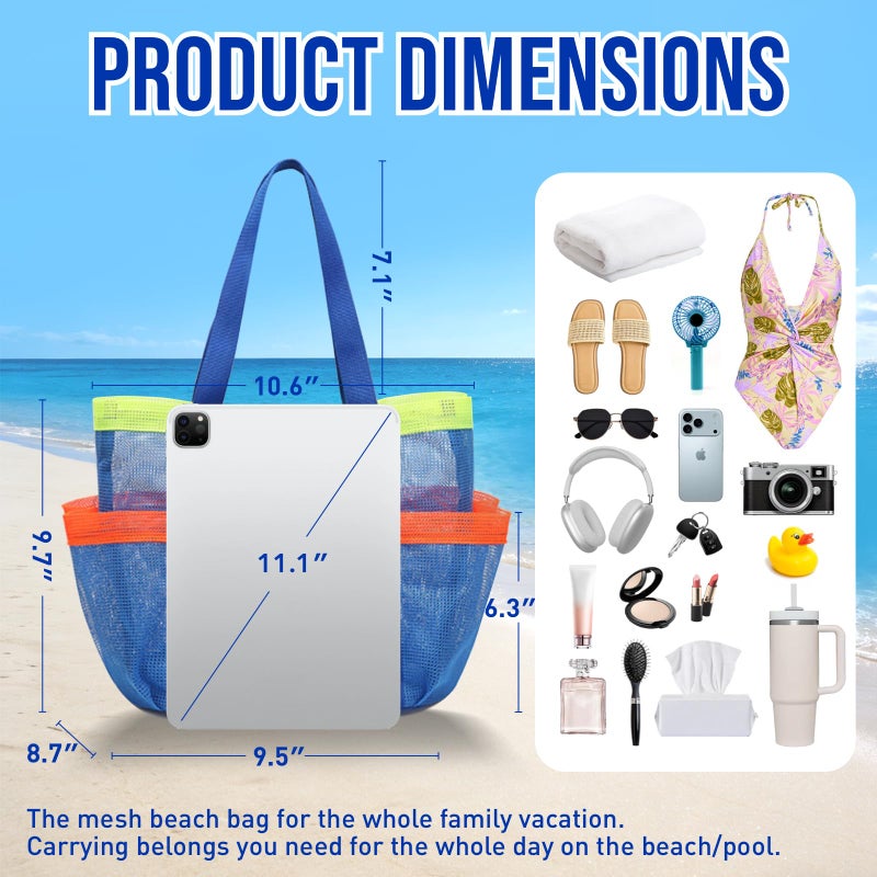 ASBEFORE Mesh Shower Caddy Tote Bag, Portable Quick-Dry Caddy Organizer with Handle, Camping Travel Beach College Dorm Room Essentials Toiletry Bag (Royal Blue) - Image 2