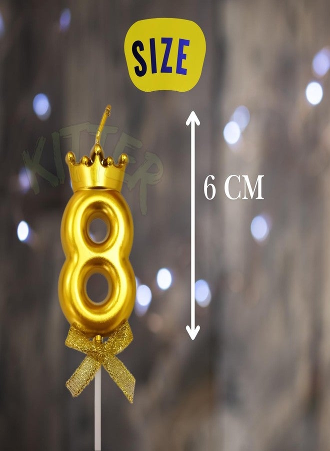 زينة كعكة عيد الميلاد الثامن من كيتر، قطعة واحدة، شمعة على شكل تاج ذهبي معدني على شكل الرقم ثمانية، زينة كعكة، شموع أرقام من 0 إلى 9 لحفلات الذكرى السنوية (عبوة من قطعة واحدة، لون ذهبي) - Image 2