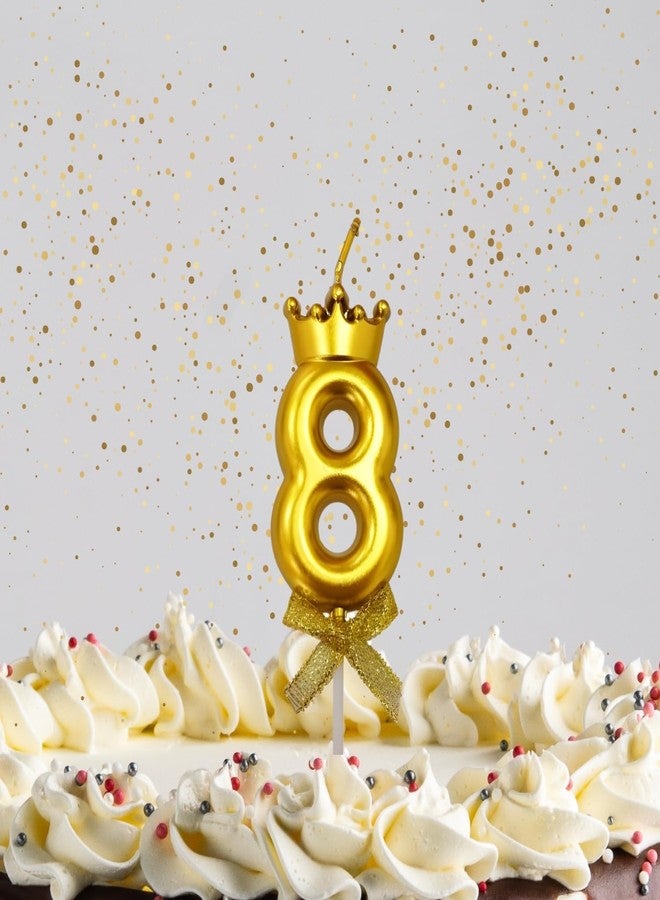 زينة كعكة عيد الميلاد الثامن من كيتر، قطعة واحدة، شمعة على شكل تاج ذهبي معدني على شكل الرقم ثمانية، زينة كعكة، شموع أرقام من 0 إلى 9 لحفلات الذكرى السنوية (عبوة من قطعة واحدة، لون ذهبي) - Image 1