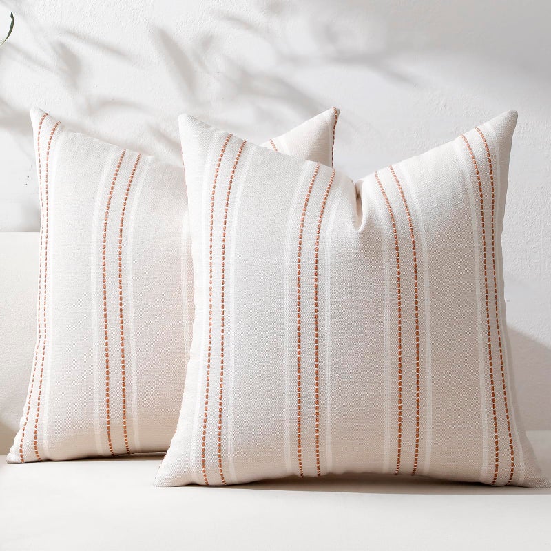 Hckot Throw Pillow Covers 16x16 Set of 2 Camel Pillow Covers Farmhouse Decorative Pillows Textured Linen Square Cushion Covers for Sofa Couch Bed Living Room DecorCamel - Image 2