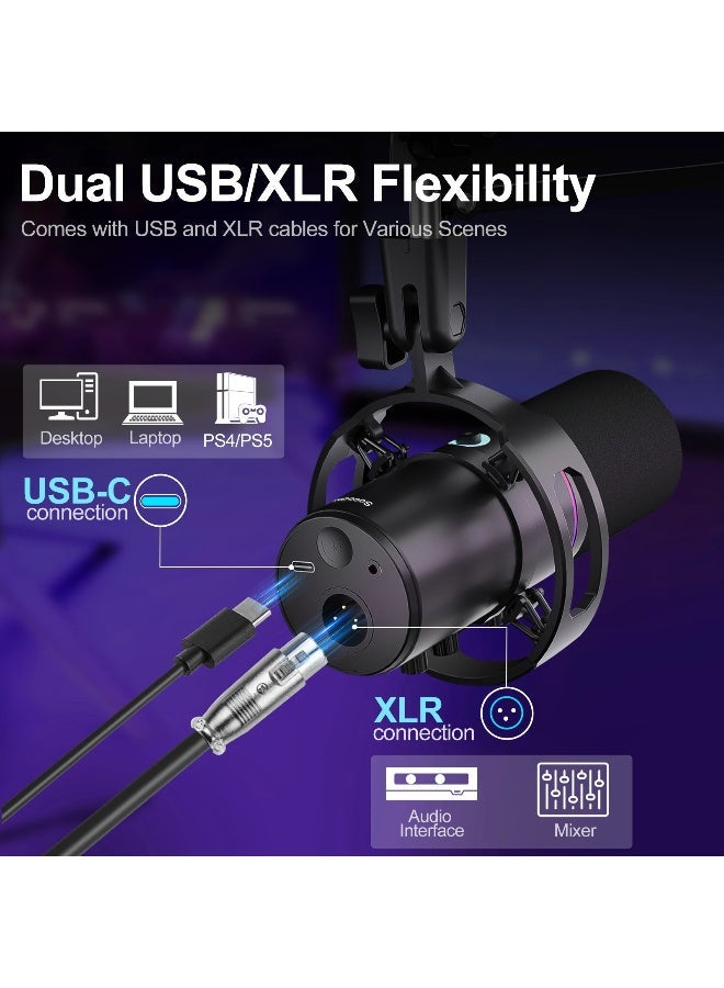 ميكروفون ألعاب ديناميكي ZFSZ WM8 RGB ثنائي الوضع XLR/USB مع حامل ثلاثي - Image 4