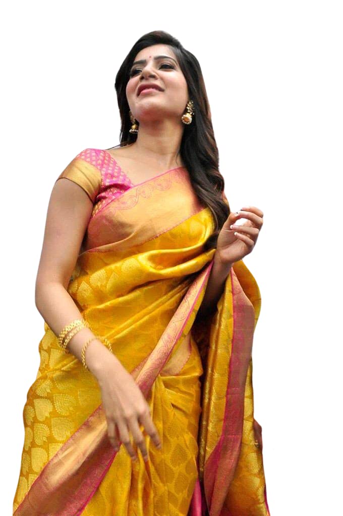 SGF11- Women's Kanjivaram Soft Silk Saree With Blouse Piece (Yellow) - Image 1