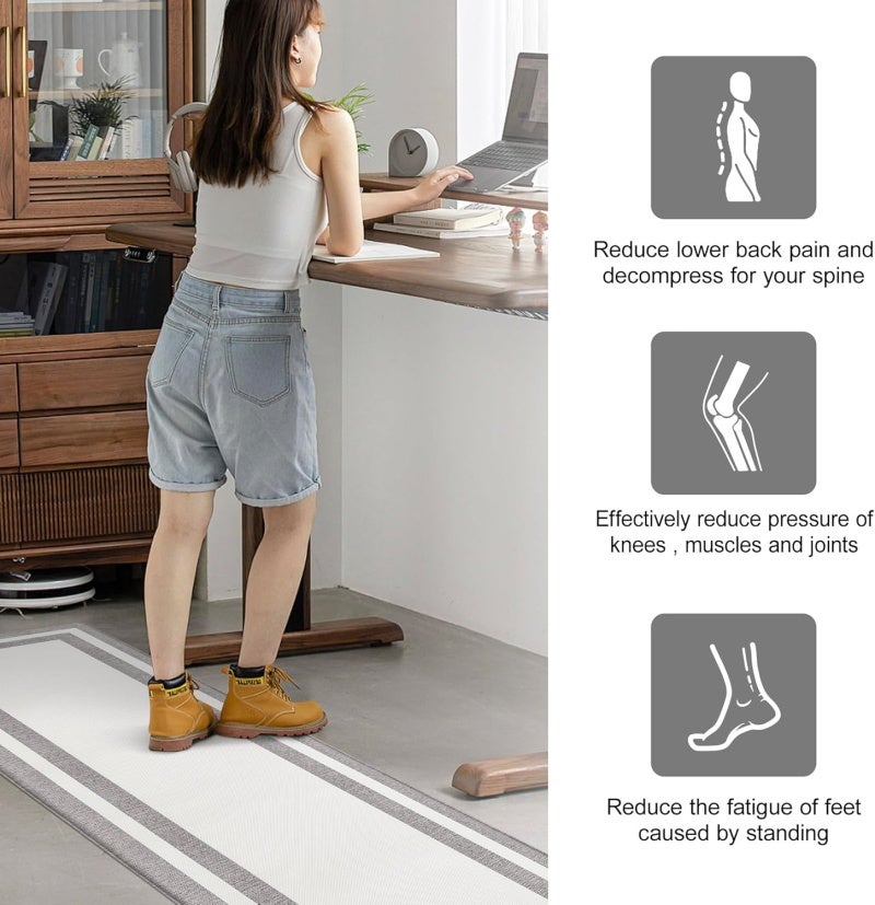 Anti Fatigue Kitchen Mat 45 X 180 Cm 0.4-Inch Thick Cushioned Foam - Waterproof Non-Slip PVC Standing Mat for Home Kitchen Office Laundry Room - Image 4