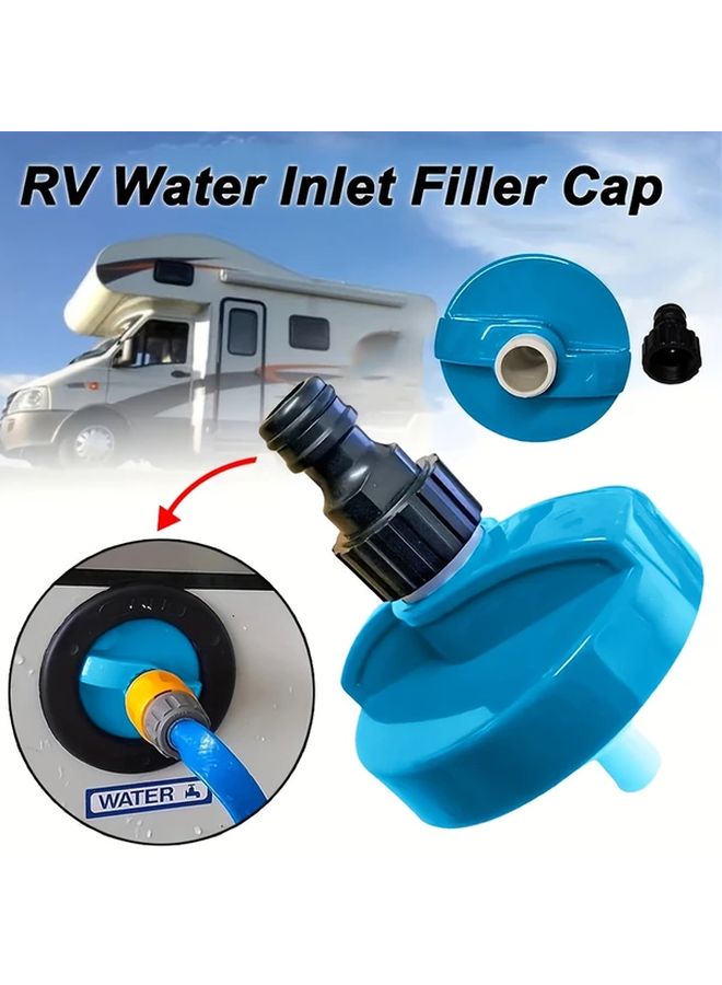 Heavy Duty Blue RV Water Inlet Filler Cap With Quick Connect Hose Connector 1 Set - Image 2
