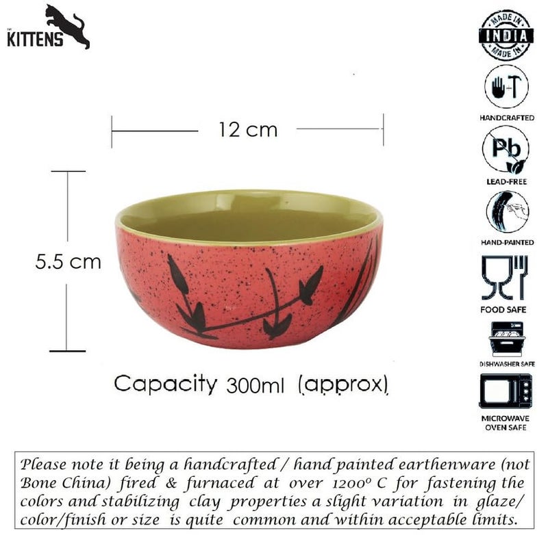 KITTENS Hand Painted in Speckled Ceramic Soup Bowl with Spoon Set of 2 Red - Image 4