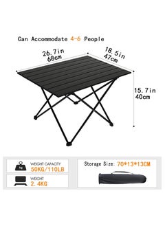 ELFSA Folding Camping Table,Ultralight Camp Portable Table with Roll up Aluminum Alloy Table Top & Storage Bag,Quick Installation Outdoor Folding Table for Picnic 68cmx47cmx40CM Black  - Image 4