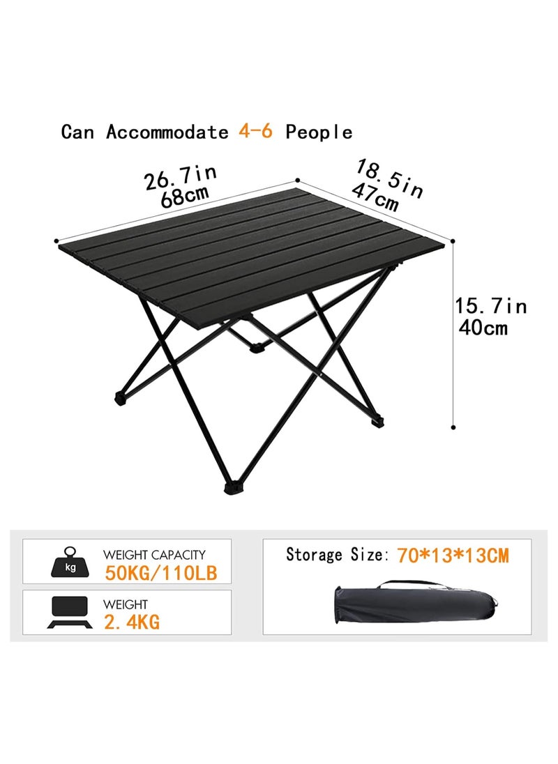 ELFSA - Folding Camping Table,Ultralight Camp Portable Table with Roll up Aluminum Alloy Table Top & Storage Bag,Quick Installation Outdoor Folding Table for Picnic 68cmx47cmx40CM Black - Image 1