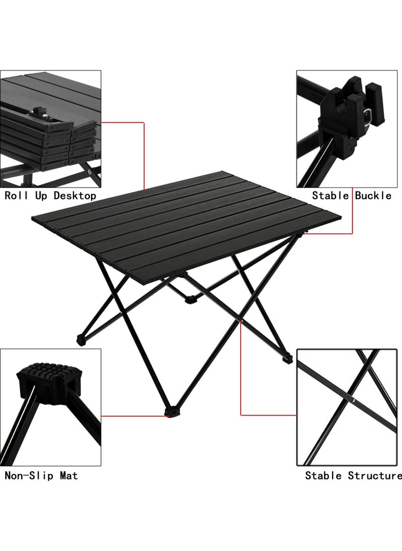 ELFSA - Folding Camping Table,Ultralight Camp Portable Table with Roll up Aluminum Alloy Table Top & Storage Bag,Quick Installation Outdoor Folding Table for Picnic 68cmx47cmx40CM Black - Image 1