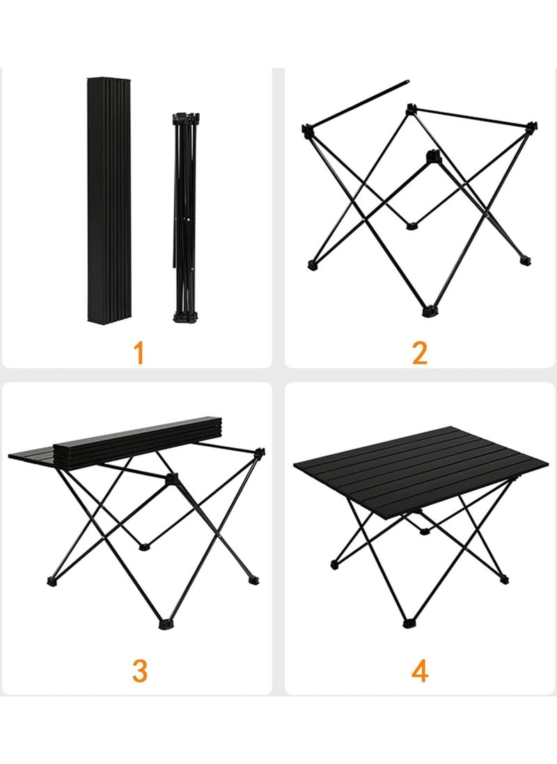 ELFSA - Folding Camping Table,Ultralight Camp Portable Table with Roll up Aluminum Alloy Table Top & Storage Bag,Quick Installation Outdoor Folding Table for Picnic 68cmx47cmx40CM Black - Image 1