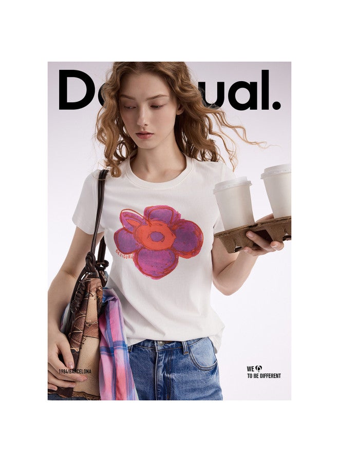 DESIGUAL تي شيرت مزخرف بالزهور للنساء Ss25 - Image 5