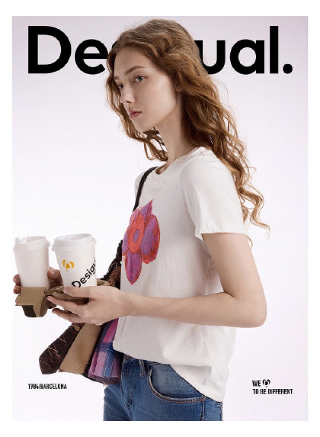 DESIGUAL تي شيرت مزخرف بالزهور للنساء Ss25 - Image 1