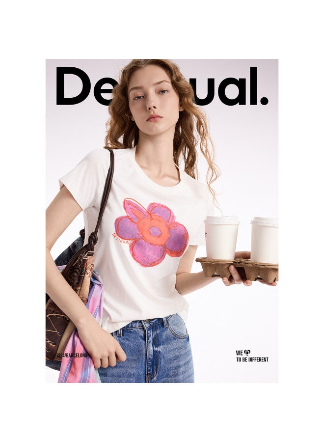 DESIGUAL تي شيرت مزخرف بالزهور للنساء Ss25 - Image 4