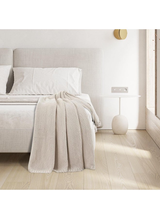 Arabest 127 * 152cm Cotton Large Throw Blankets for Couch - Waffle Weave Light Beige Cotton Throw Blankets for Bed, Lightweight and Soft Spring Throw Blankets for Office, CLTB-03 - Image 3