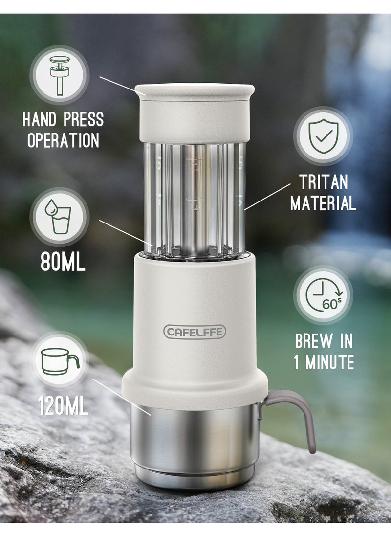 Cafelffe Portable Coffee Machine 2 In 1 Small Travel Manual Capsule Coffee Machine With Stainless Steel Coffee Cup For Nes Pod & Ground Coffee White  - Image 5